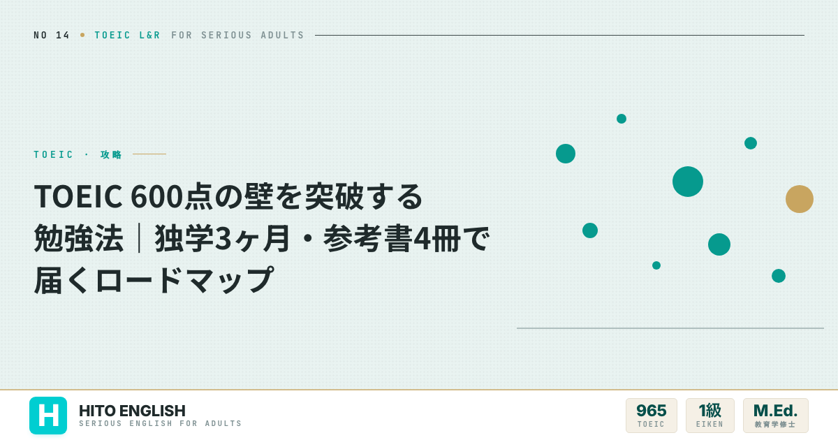 TOEIC 600点の壁を突破する勉強法｜独学3ヶ月・参考書4冊で届くロードマッのアイキャッチ画像