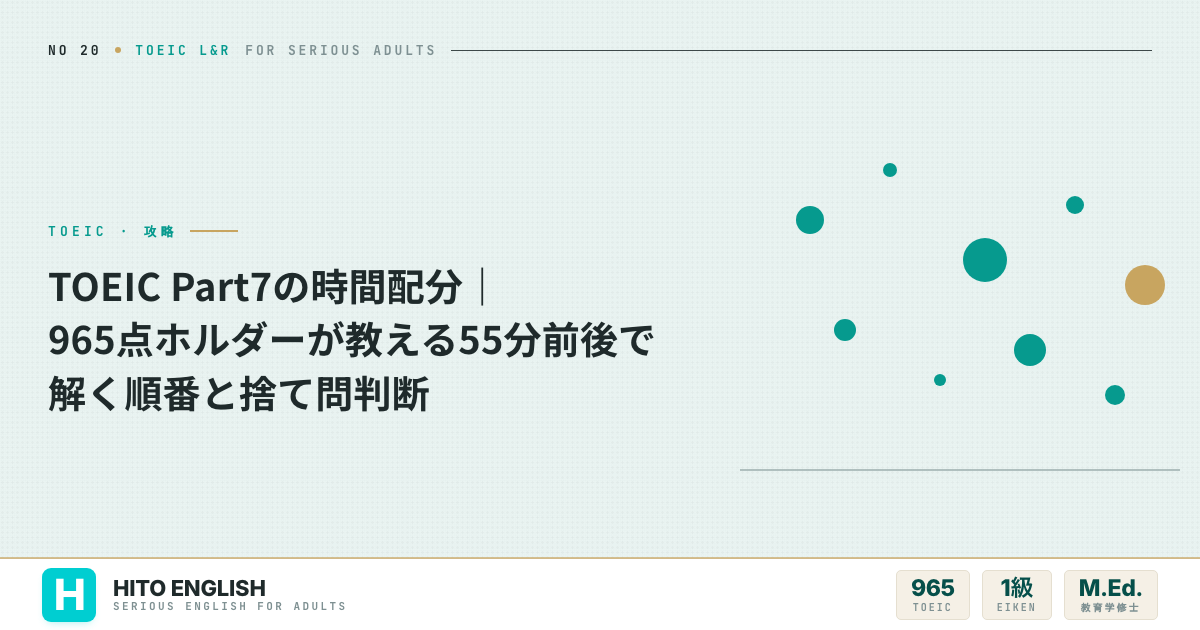 TOEIC Part7の時間配分|965点ホルダーが教える55分前後で解く順番とのアイキャッチ画像