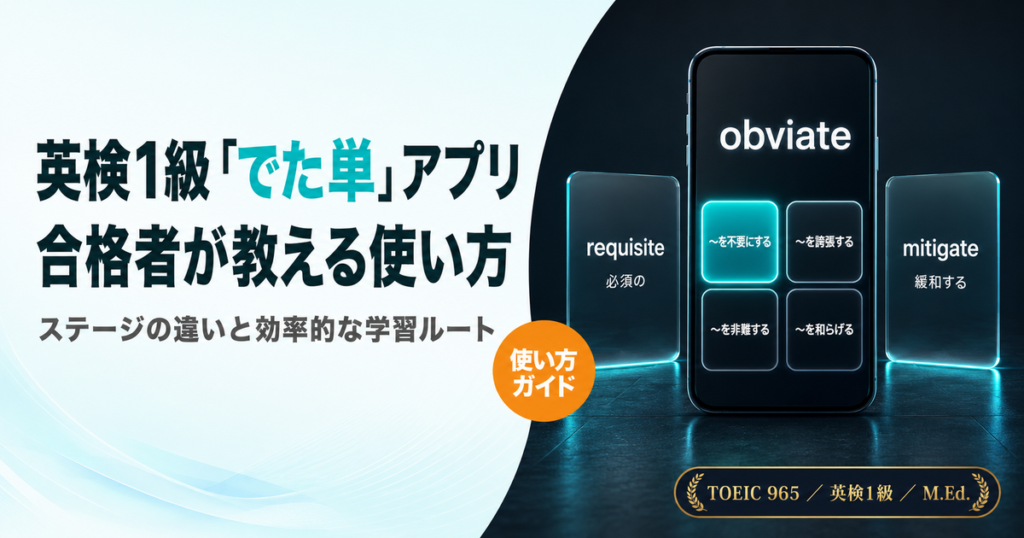 「英検1級「でた単」アプリの使い方」を解説した記事のアイキャッチ画像
