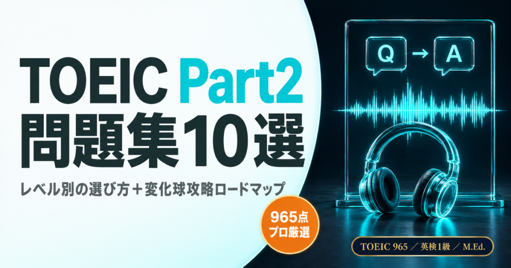 「【965点プロ厳選】TOEIC Part2問題集10選」を解説した記事のアイキャッチ画像