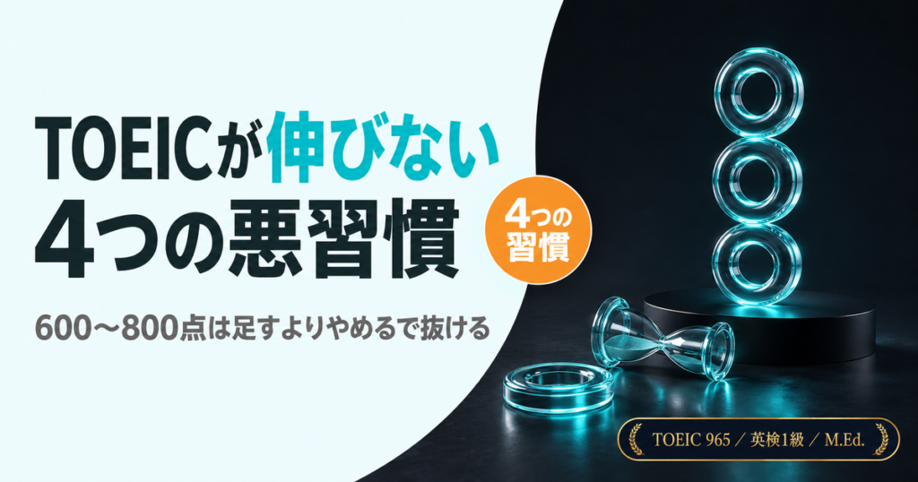「TOEICが伸びないときにやめるべき4つの習慣」を解説した記事のアイキャッチ画像