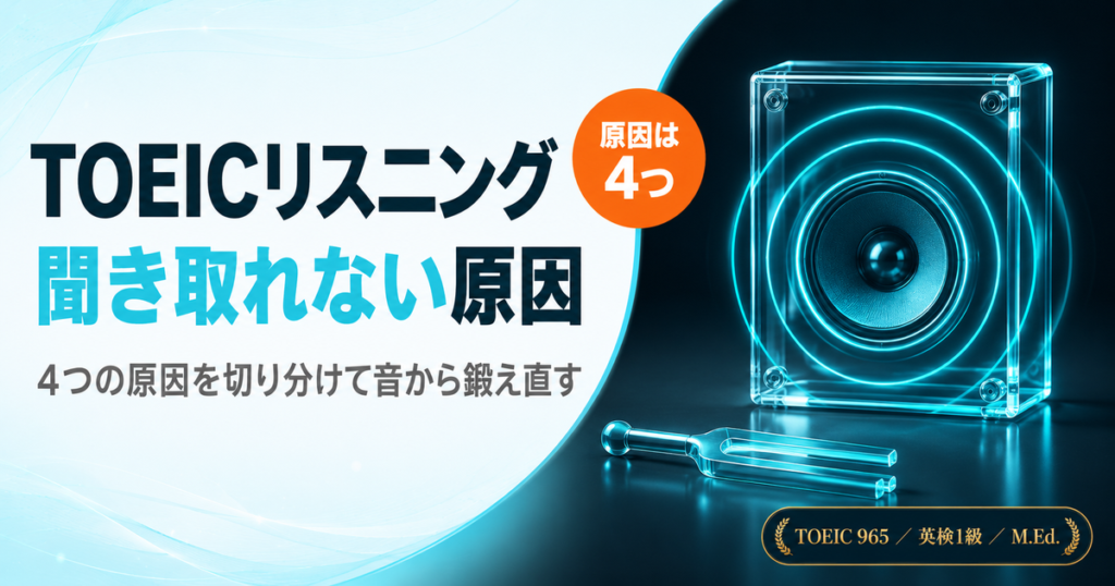 「TOEICリスニングが聞き取れない原因」を解説した記事のアイキャッチ画像